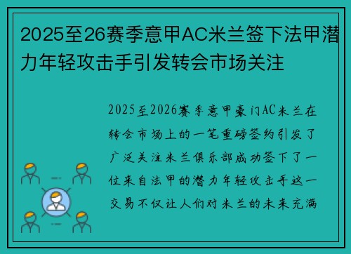 2025至26赛季意甲AC米兰签下法甲潜力年轻攻击手引发转会市场关注